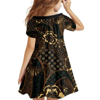 Indonesian Batik Pattern Vintage Brown Family Matching Off The Shoulder Long Sleeve Dress and Hawaiian Shirt