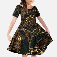Indonesian Batik Pattern Vintage Brown Family Matching Off Shoulder Maxi Dress and Hawaiian Shirt