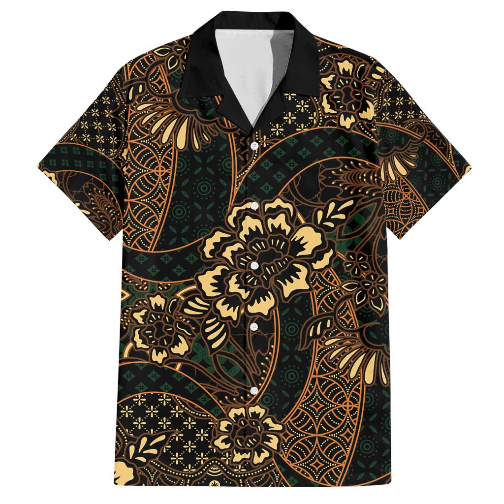 Indonesian Batik Pattern Vintage Brown Family Matching Off Shoulder Maxi Dress and Hawaiian Shirt