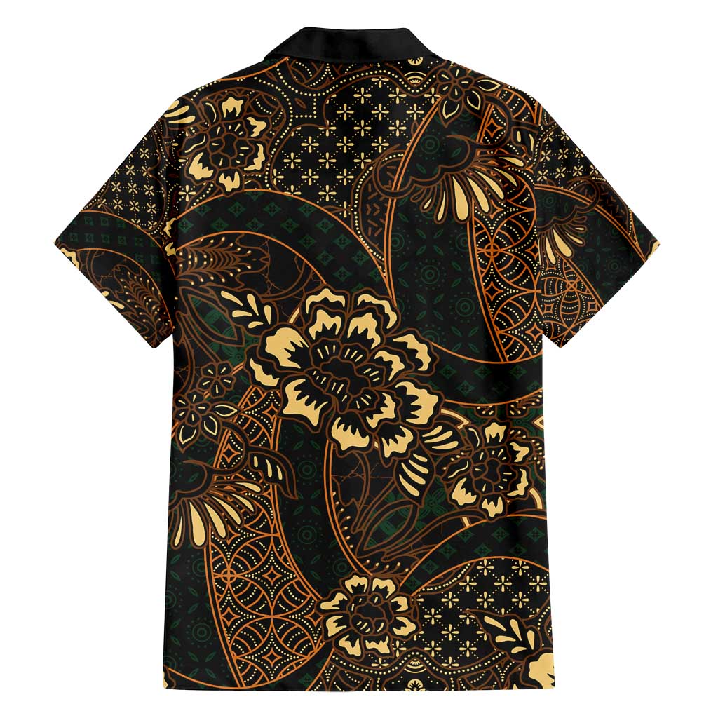 Indonesian Batik Pattern Vintage Brown Family Matching Off Shoulder Maxi Dress and Hawaiian Shirt