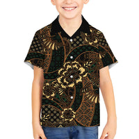 Indonesian Batik Pattern Vintage Brown Family Matching Off Shoulder Maxi Dress and Hawaiian Shirt