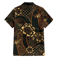 Indonesian Batik Pattern Vintage Brown Family Matching Off Shoulder Short Dress and Hawaiian Shirt