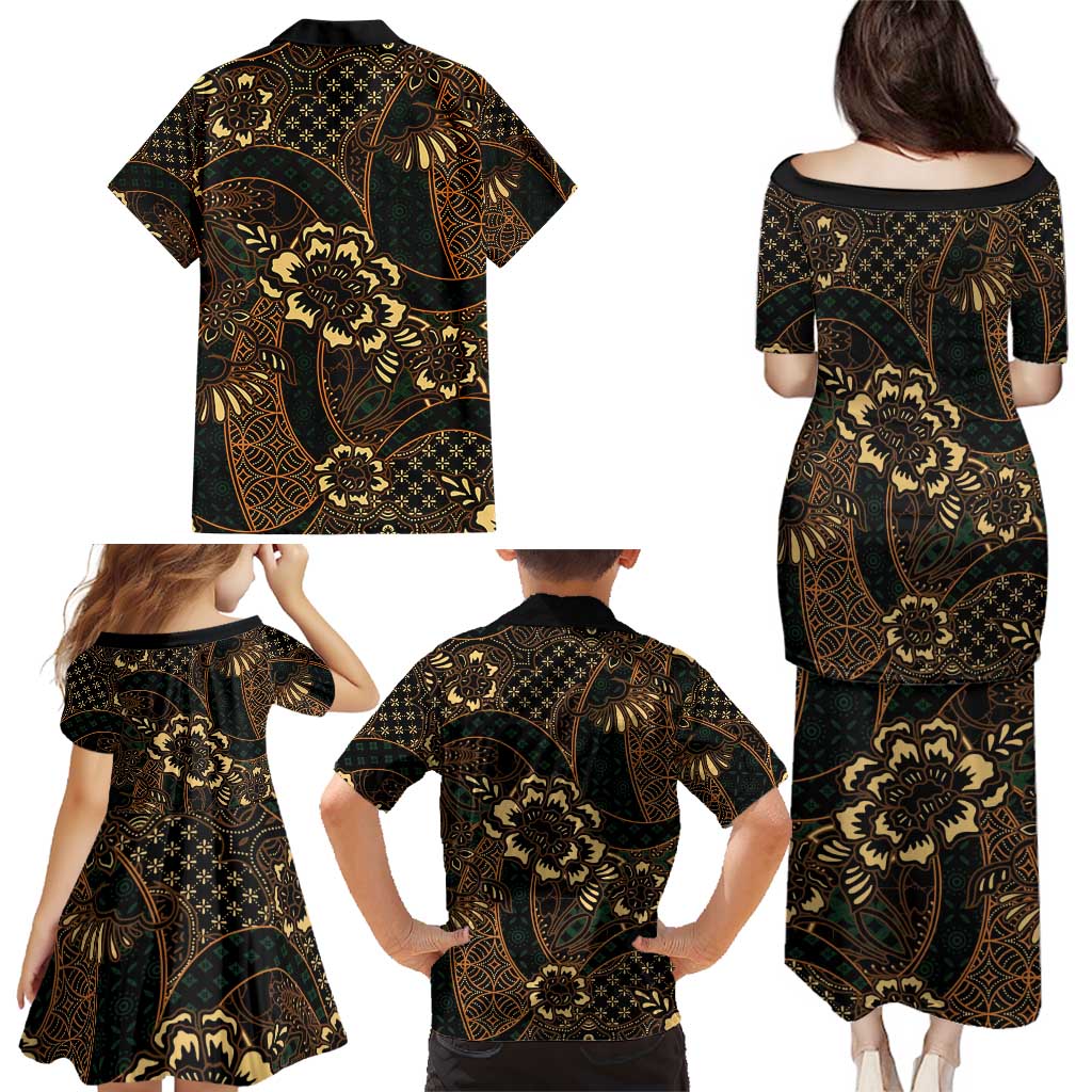 Indonesian Batik Pattern Vintage Brown Family Matching Puletasi and Hawaiian Shirt