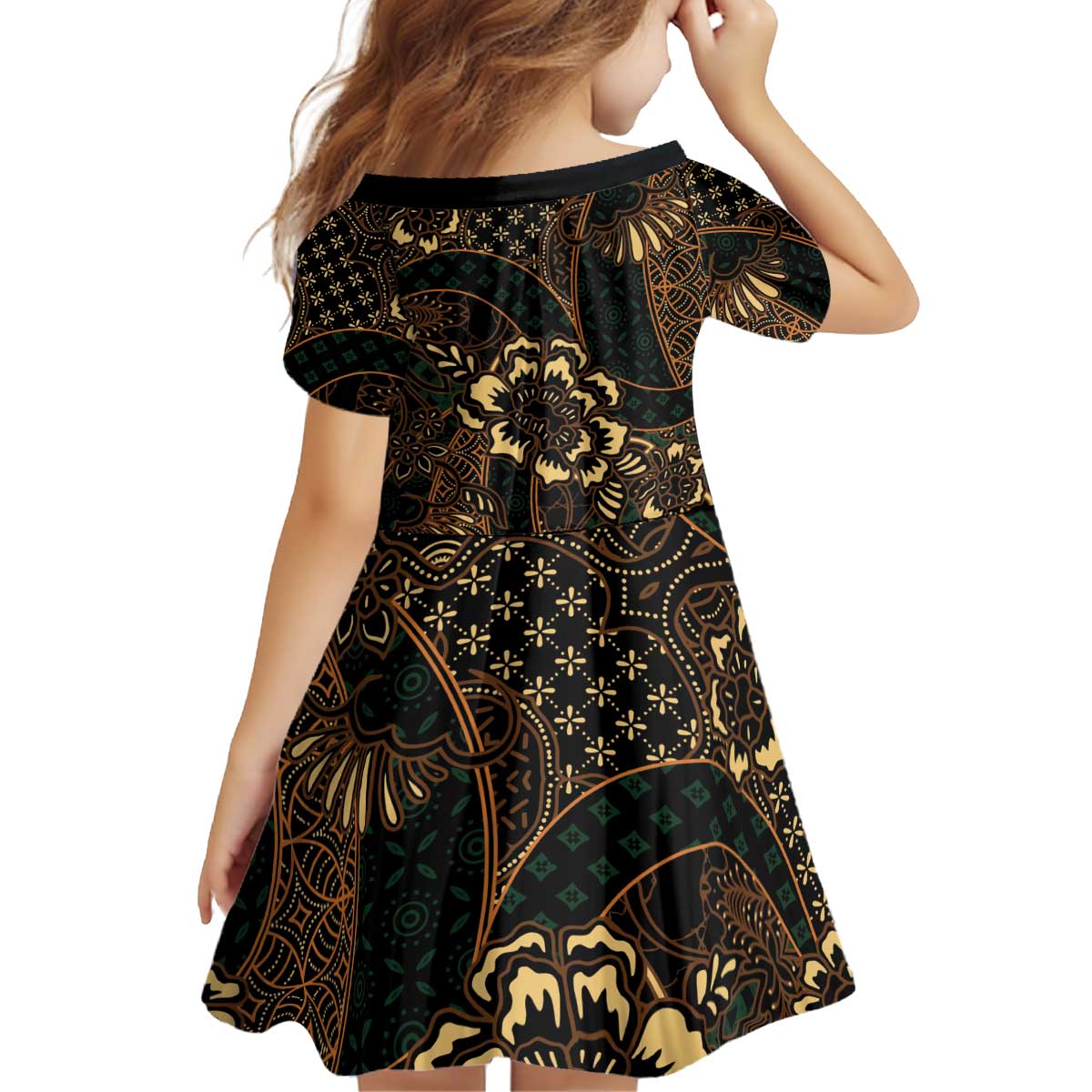Indonesian Batik Pattern Vintage Brown Kid Short Sleeve Dress