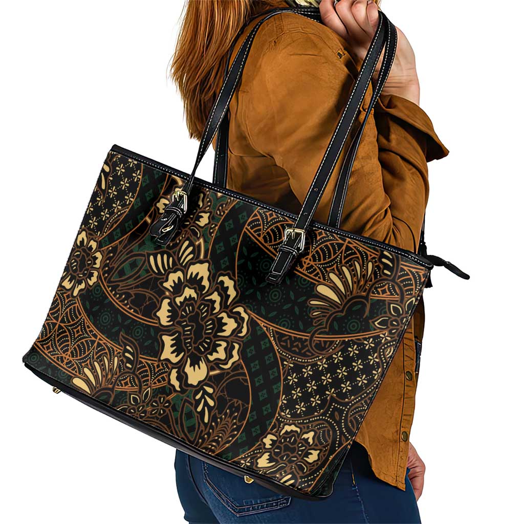 Indonesian Batik Pattern Vintage Brown Leather Tote Bag