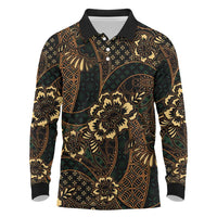 Indonesian Batik Pattern Vintage Brown Long Sleeve Polo Shirt