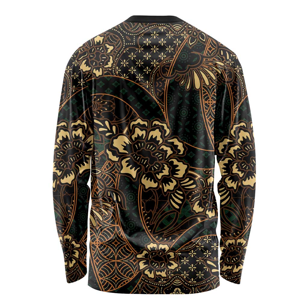 Indonesian Batik Pattern Vintage Brown Long Sleeve Shirt