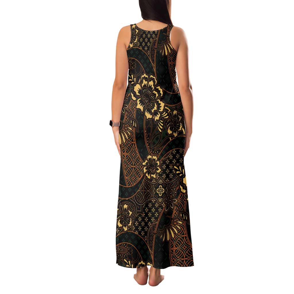 Indonesian Batik Pattern Vintage Brown Tank Maxi Dress