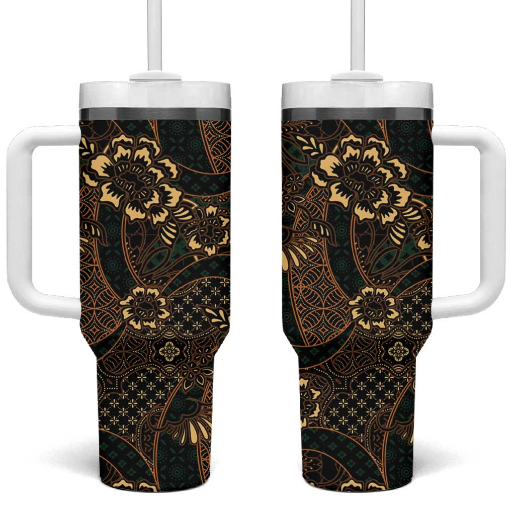 Indonesian Batik Pattern Vintage Brown Tumbler With Handle