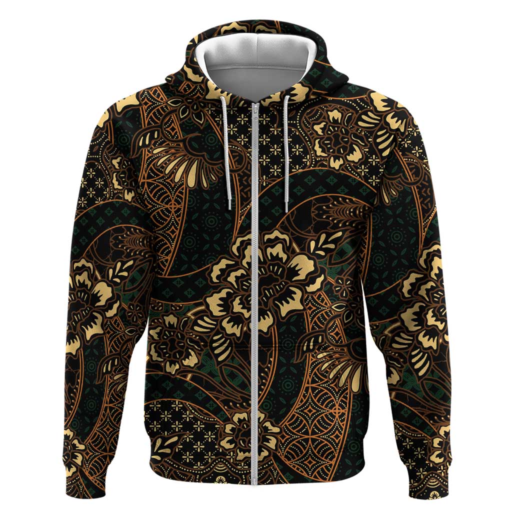 Indonesian Batik Pattern Vintage Brown Zip Hoodie