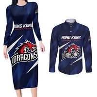 Custom Hong Kong Rugby Couples Matching Long Sleeve Bodycon Dress and Long Sleeve Button Shirt Dragons Go Champions