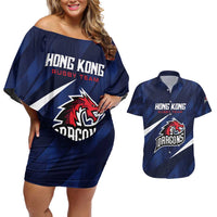 Custom Hong Kong Rugby Couples Matching Off Shoulder Short Dress and Hawaiian Shirt Dragons Go Champions