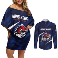 Custom Hong Kong Rugby Couples Matching Off Shoulder Short Dress and Long Sleeve Button Shirt Dragons Go Champions