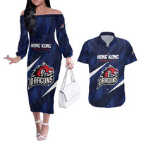 Custom Hong Kong Rugby Couples Matching Off The Shoulder Long Sleeve Dress and Hawaiian Shirt Dragons Go Champions
