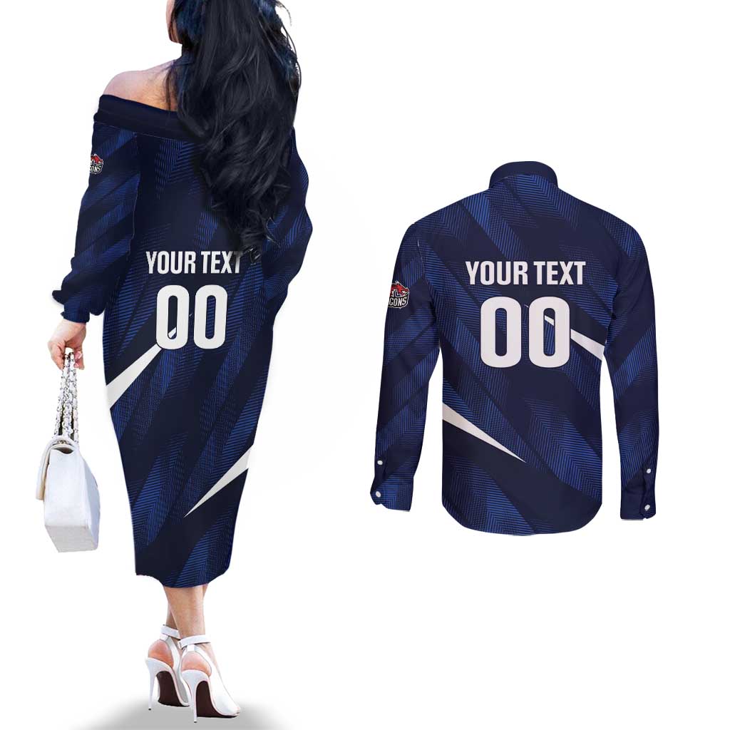 Custom Hong Kong Rugby Couples Matching Off The Shoulder Long Sleeve Dress and Long Sleeve Button Shirt Dragons Go Champions