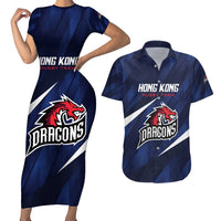 Custom Hong Kong Rugby Couples Matching Short Sleeve Bodycon Dress and Hawaiian Shirt Dragons Go Champions