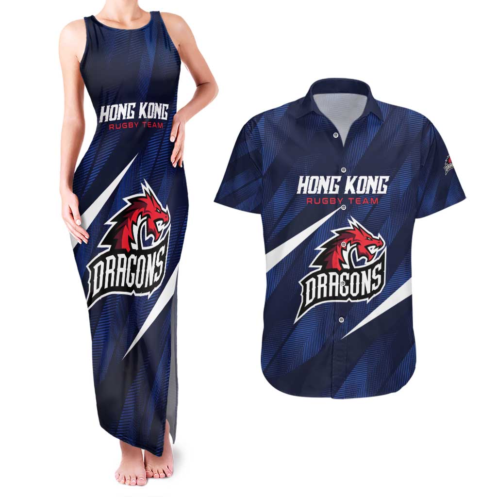 Custom Hong Kong Rugby Couples Matching Tank Maxi Dress and Hawaiian Shirt Dragons Go Champions