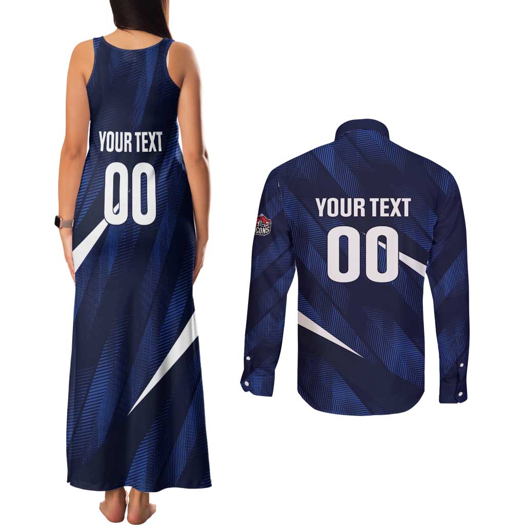 Custom Hong Kong Rugby Couples Matching Tank Maxi Dress and Long Sleeve Button Shirt Dragons Go Champions