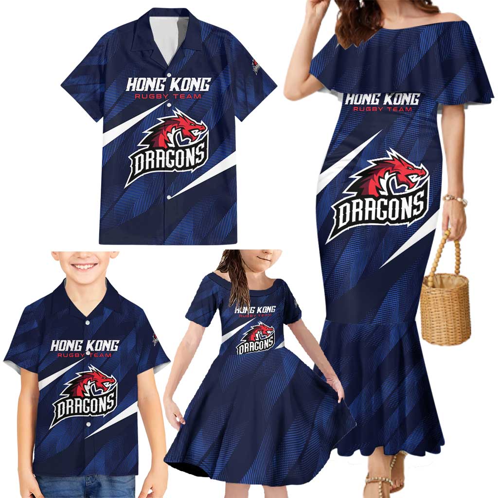 Custom Hong Kong Rugby Family Matching Mermaid Dress and Hawaiian Shirt Dragons Go Champions