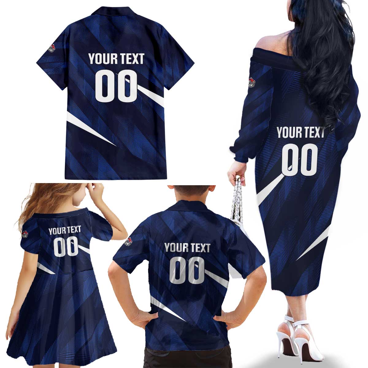 Custom Hong Kong Rugby Family Matching Off The Shoulder Long Sleeve Dress and Hawaiian Shirt Dragons Go Champions