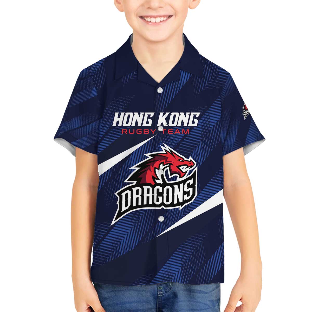 Custom Hong Kong Rugby Family Matching Off The Shoulder Long Sleeve Dress and Hawaiian Shirt Dragons Go Champions