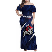 Custom Hong Kong Rugby Family Matching Off Shoulder Maxi Dress and Hawaiian Shirt Dragons Go Champions