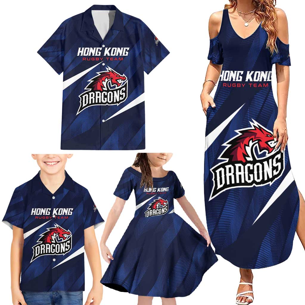 Custom Hong Kong Rugby Family Matching Summer Maxi Dress and Hawaiian Shirt Dragons Go Champions