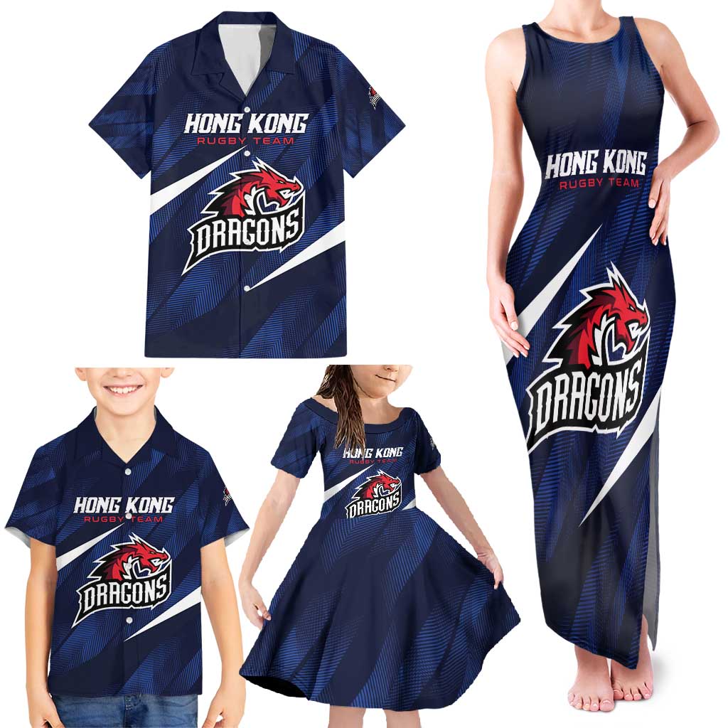 Custom Hong Kong Rugby Family Matching Tank Maxi Dress and Hawaiian Shirt Dragons Go Champions