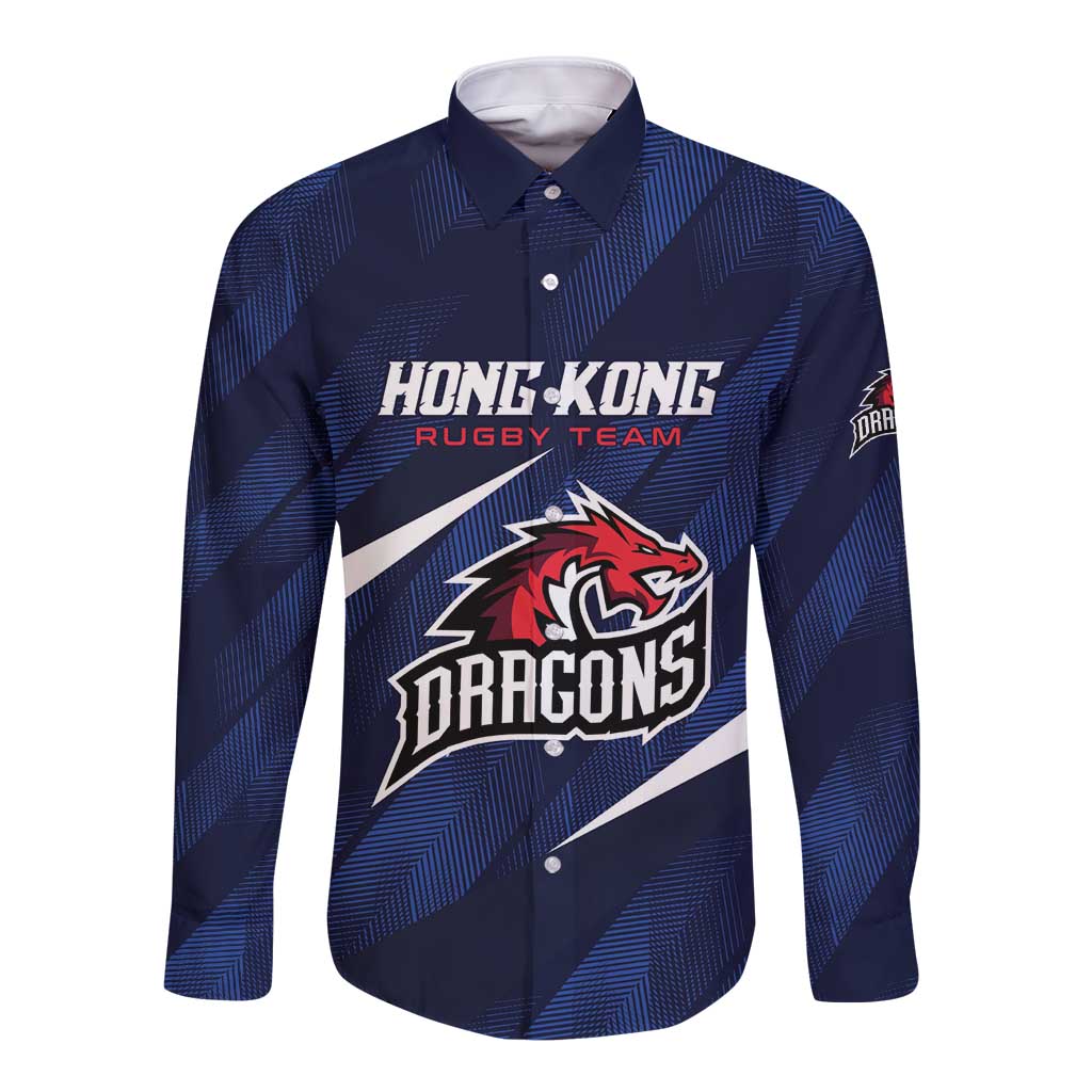 Custom Hong Kong Rugby Long Sleeve Button Shirt Dragons Go Champions