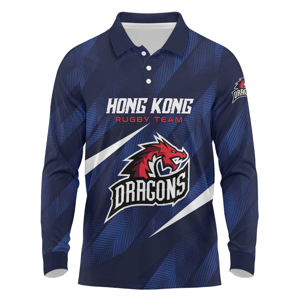 Custom Hong Kong Rugby Long Sleeve Polo Shirt Dragons Go Champions