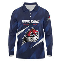 Custom Hong Kong Rugby Long Sleeve Polo Shirt Dragons Go Champions