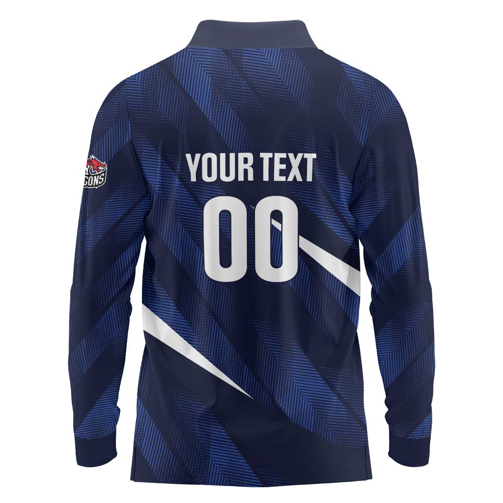 Custom Hong Kong Rugby Long Sleeve Polo Shirt Dragons Go Champions