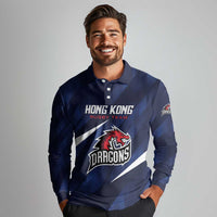Custom Hong Kong Rugby Long Sleeve Polo Shirt Dragons Go Champions