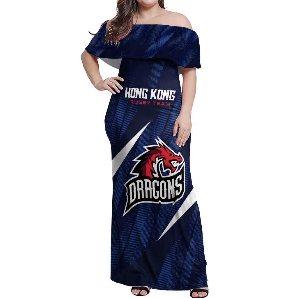 Custom Hong Kong Rugby Off Shoulder Maxi Dress Dragons Go Champions