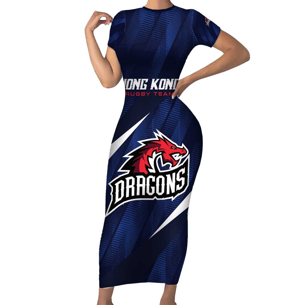 Custom Hong Kong Rugby Short Sleeve Bodycon Dress Dragons Go Champions