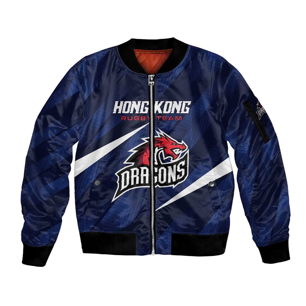 Custom Hong Kong Rugby Sleeve Zip Bomber Jacket Dragons Go Champions