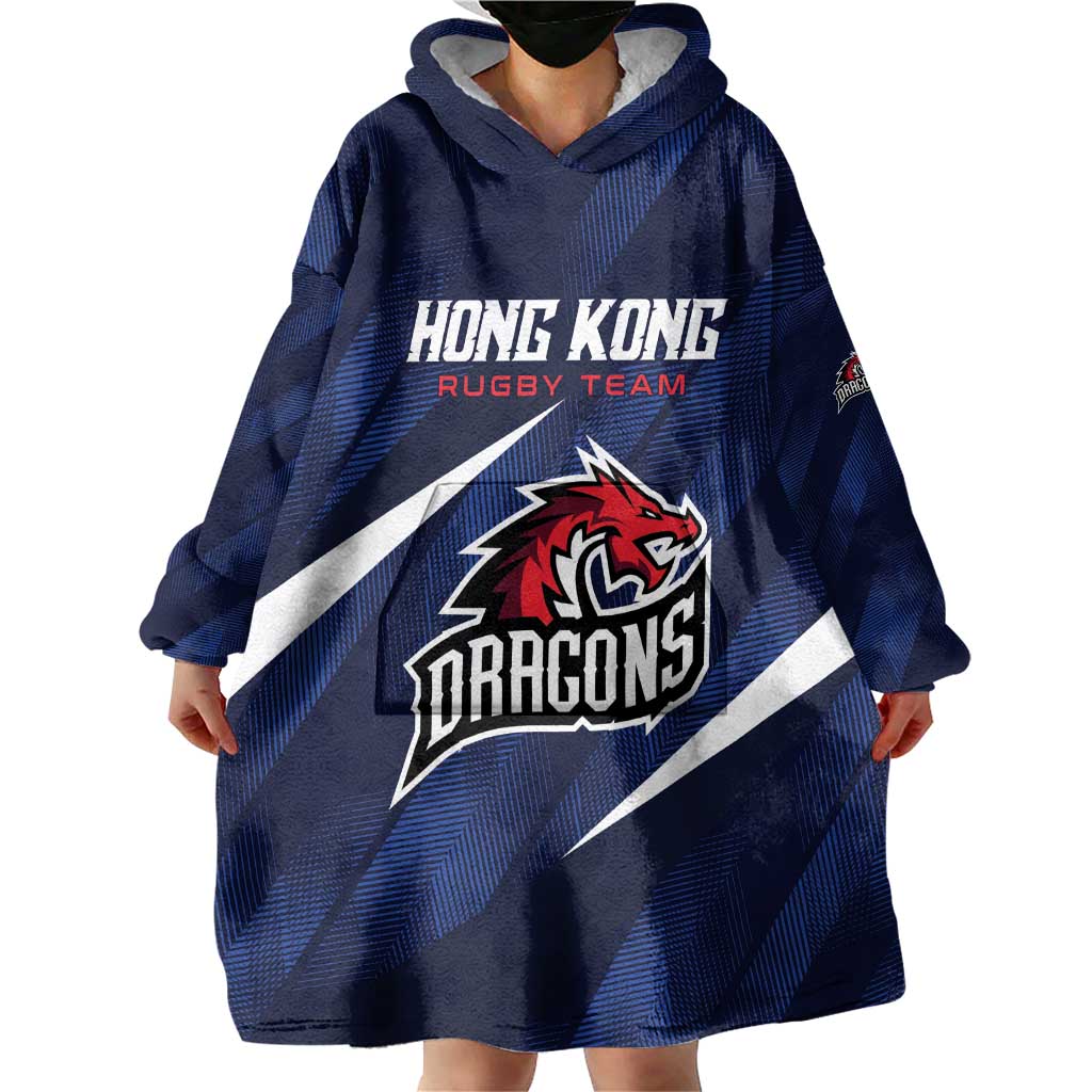 Custom Hong Kong Rugby Wearable Blanket Hoodie Dragons Go Champions