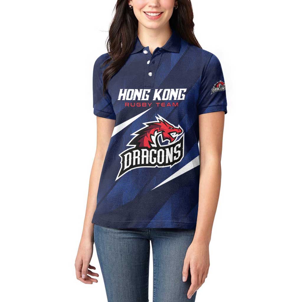 Custom Hong Kong Rugby Women Polo Shirt Dragons Go Champions
