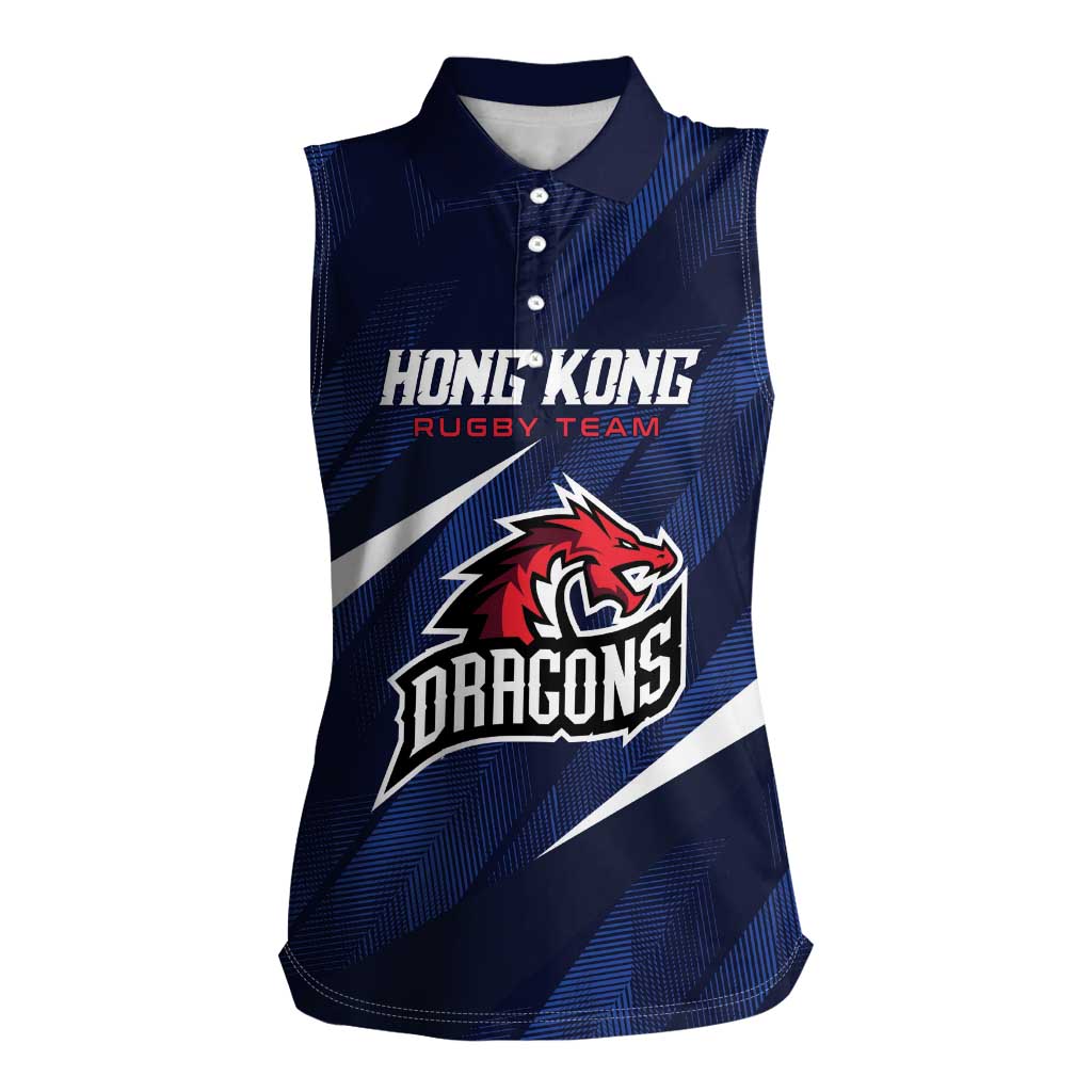 Custom Hong Kong Rugby Women Sleeveless Polo Shirt Dragons Go Champions