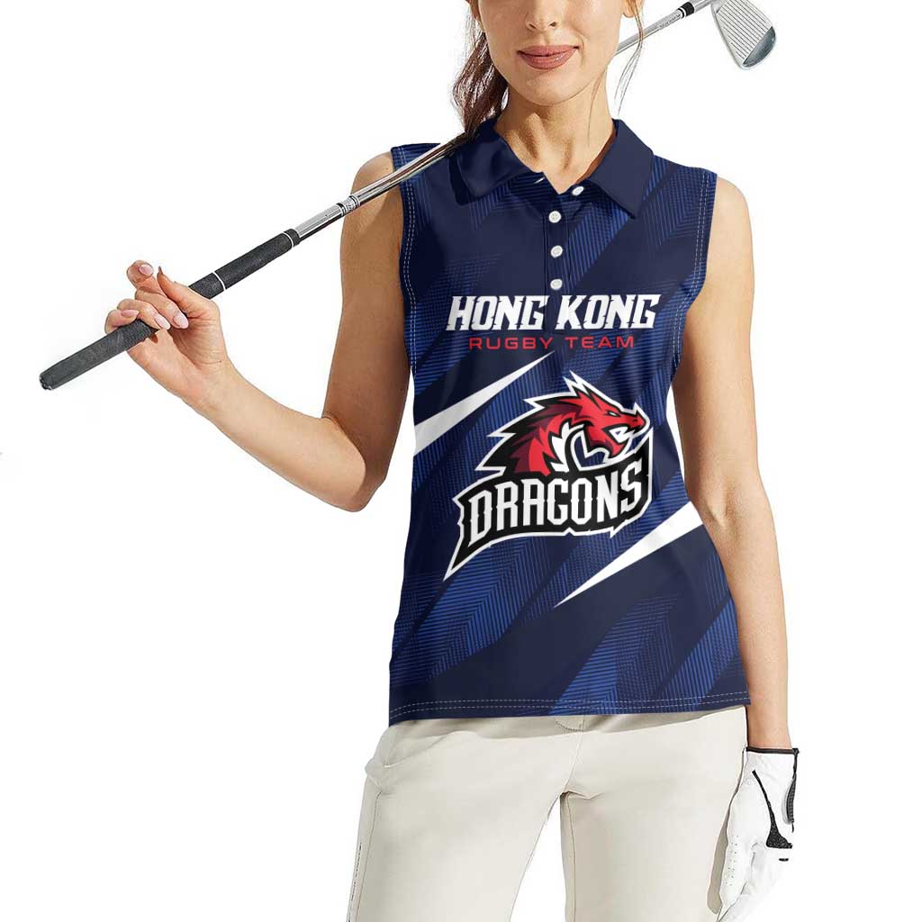 Custom Hong Kong Rugby Women Sleeveless Polo Shirt Dragons Go Champions