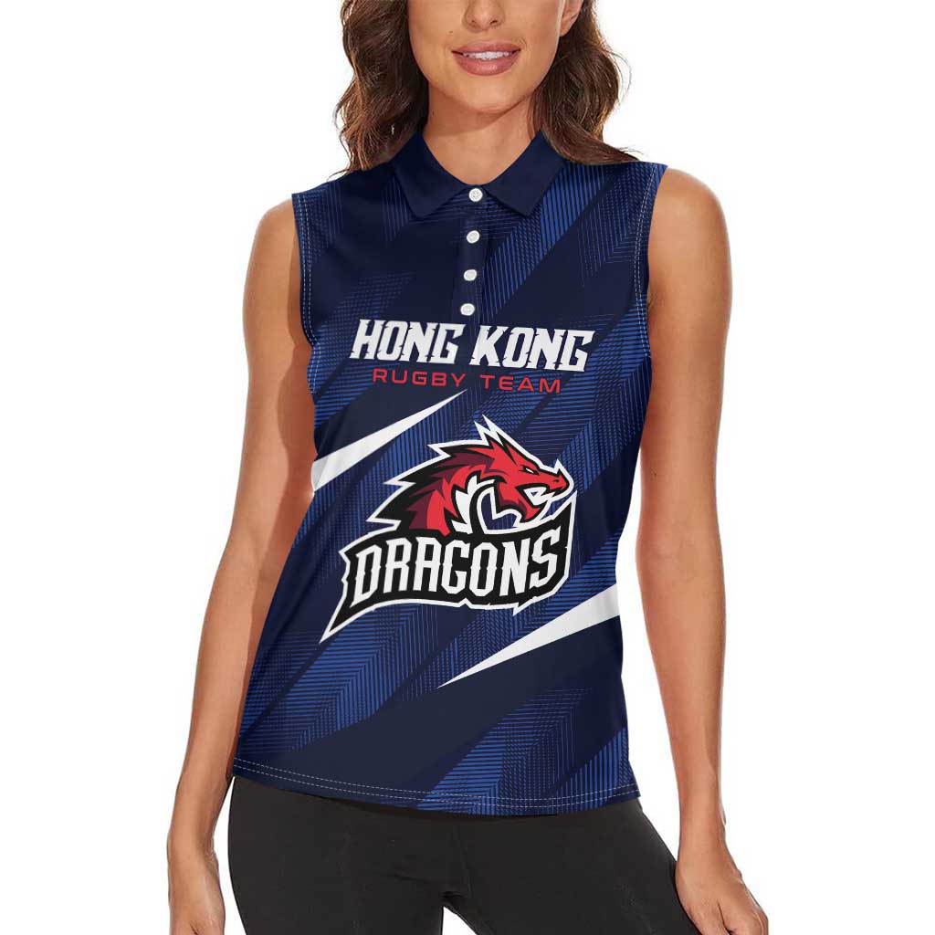 Custom Hong Kong Rugby Women Sleeveless Polo Shirt Dragons Go Champions