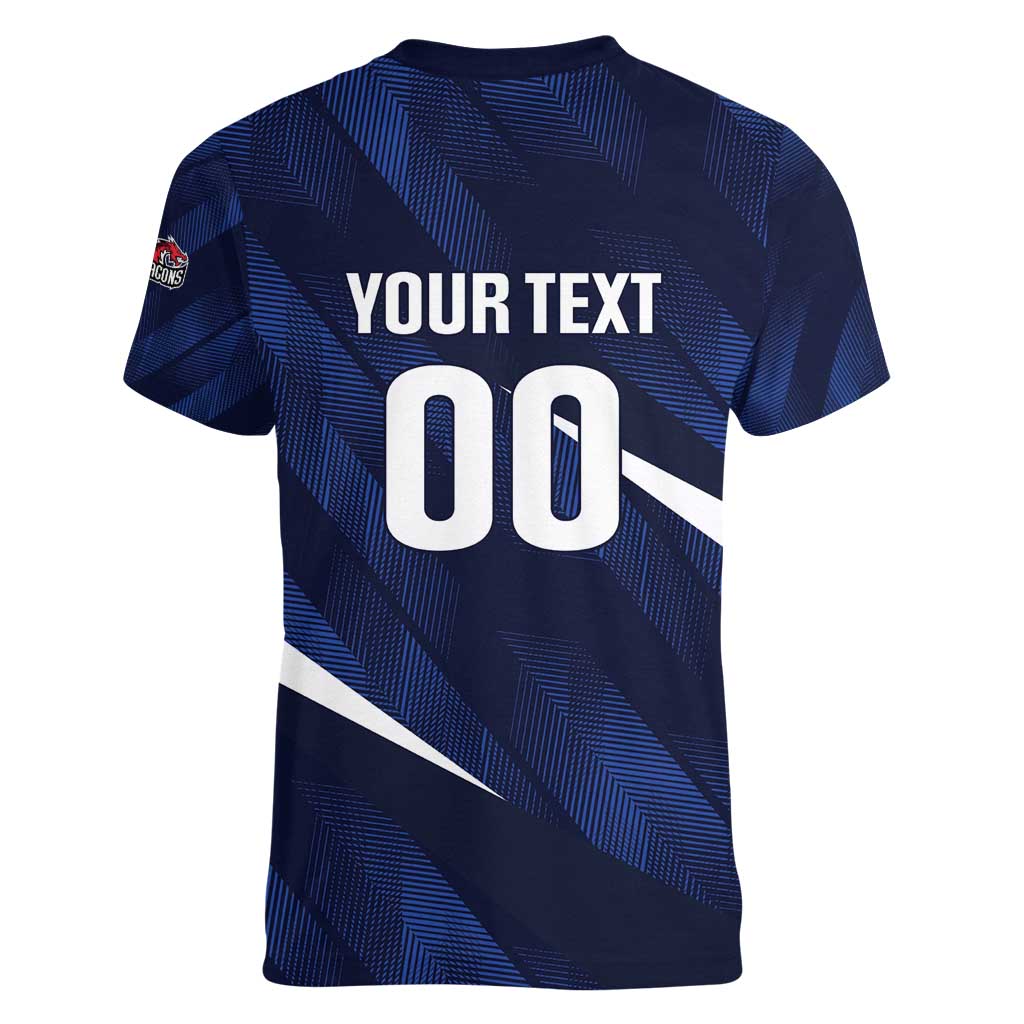 Custom Hong Kong Rugby Women V-Neck T-Shirt Dragons Go Champions