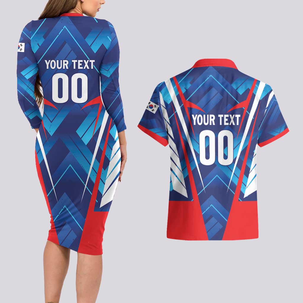 Custom Korea Rugby Couples Matching Long Sleeve Bodycon Dress and Hawaiian Shirt Mugunghwas Go Champions