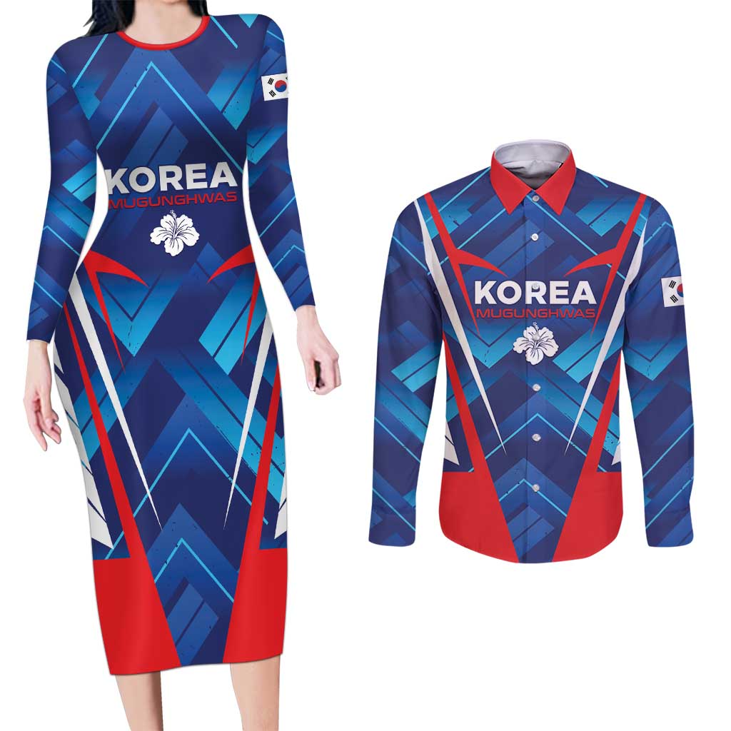 Custom Korea Rugby Couples Matching Long Sleeve Bodycon Dress and Long Sleeve Button Shirt Mugunghwas Go Champions
