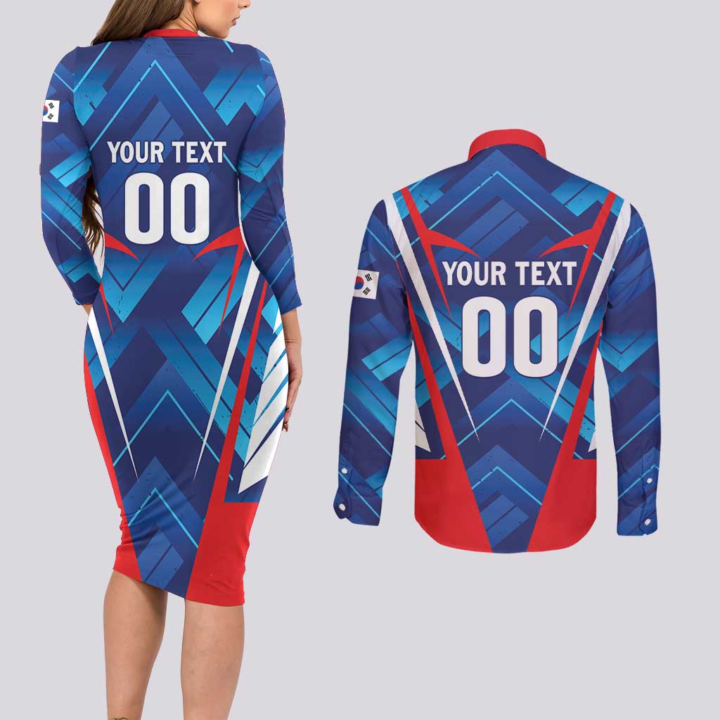 Custom Korea Rugby Couples Matching Long Sleeve Bodycon Dress and Long Sleeve Button Shirt Mugunghwas Go Champions