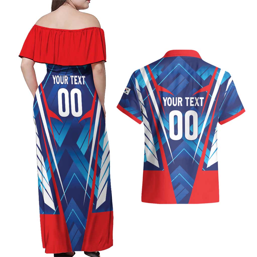 Custom Korea Rugby Couples Matching Off Shoulder Maxi Dress and Hawaiian Shirt Mugunghwas Go Champions