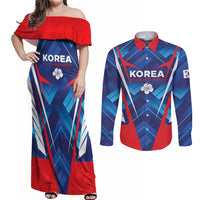 Custom Korea Rugby Couples Matching Off Shoulder Maxi Dress and Long Sleeve Button Shirt Mugunghwas Go Champions