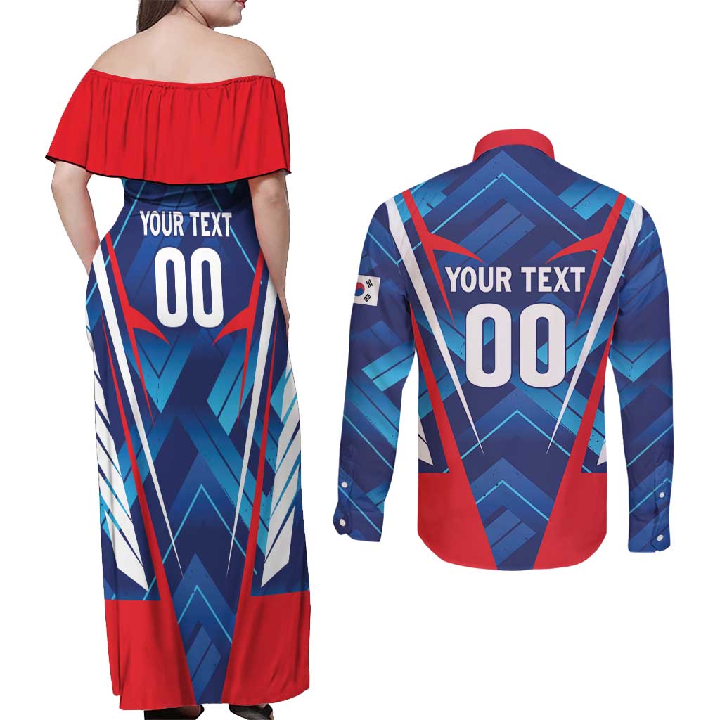 Custom Korea Rugby Couples Matching Off Shoulder Maxi Dress and Long Sleeve Button Shirt Mugunghwas Go Champions