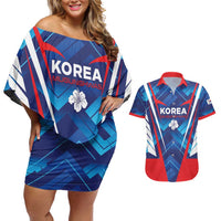 Custom Korea Rugby Couples Matching Off Shoulder Short Dress and Hawaiian Shirt Mugunghwas Go Champions