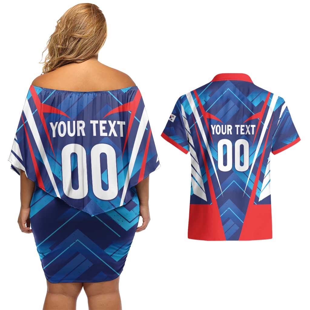 Custom Korea Rugby Couples Matching Off Shoulder Short Dress and Hawaiian Shirt Mugunghwas Go Champions